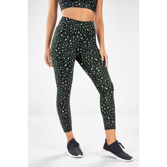 Fabletics Pants - Fabletics Define PowerHold High-Waisted 7/8 Legging Leopard Green Medium Yoga